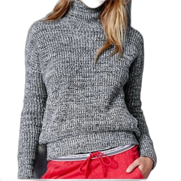 VICTORIA'S SECRET Sweater, M, Chunky knit, Mockneck, Black/grey Tonal, Long slv - Picture 15 of 15